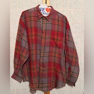 Vintage Polo Ralph Lauren 100%Linen Plaid Shirt XL Red Purple Green Point Collar